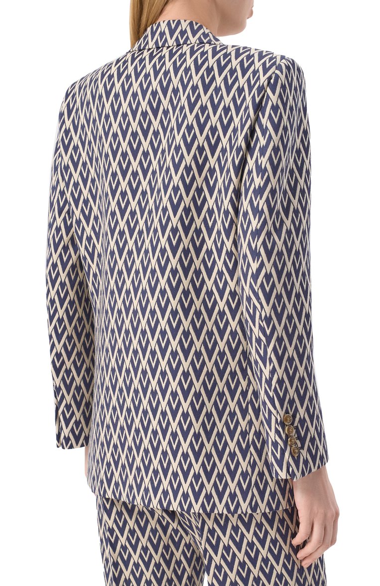 Женский шерстяной жакет VALENTINO синего цвета, арт. 6B3CE400915 | Фото 4 (Автоматизац�ия состава: Проставлено; Автоматизация ТО: Проставлено; Материал внешний: Шерсть; Рукава: Длинные; Длина (для топов): Удлиненные; Стили: Кэжуэл; Женское Кросс-КТ: Жакет-одежда; 1-2-бортные: Двубортные; Кросс-КТ: костюм; Материал подклада: Синтетический материал)