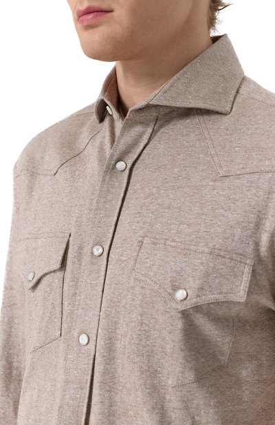 Рубашка изо льна и хлопка BRUNELLO CUCINELLI, арт. MW8356666, фото 5