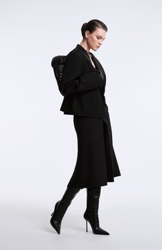 Женский шерстяной жакет JIL SANDER черного цвета, арт. J01BN0131-J40021 | Фото 8 (Материал внешний: Шерсть; Драгоценные камни: Проставлено; Материал сплава: Проставлено; Рукава: Длинные; Длина (для топов): Стандартные; Стили: Кэжуэл; Кросс-КТ: костюм; 1-2-бортные: Однобортные; Женское Кросс-КТ: Жакет-одежда)
