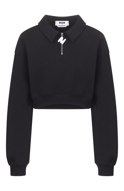 Женский хлопковый свитшот MSGM черного цвета, арт. 3841MDM88/257001 | Фото 1 (Материал сплава: Проставлено; Материал внешний: Хлопок; Драгоценные камни: Проставлено; Длина (для топов): Укороченные; Рукава: Длинные)