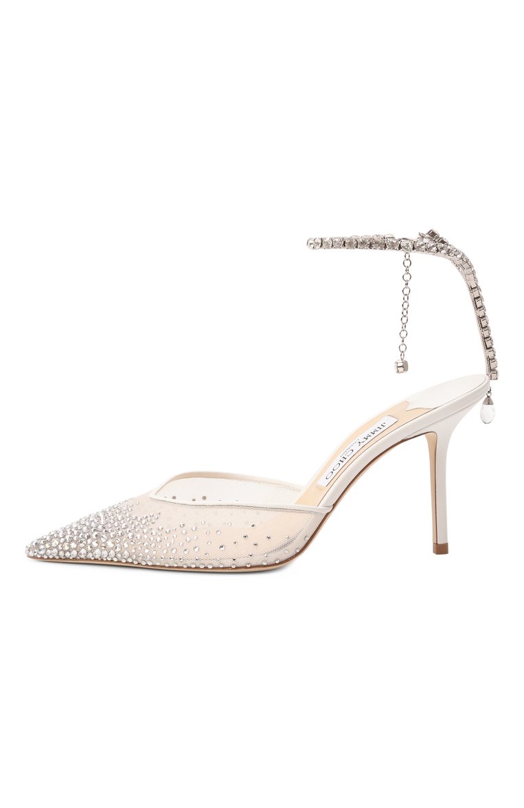 Женские текстильные туфли saeda 85 JIMMY CHOO белого цвета, арт. SAEDA 85/BGM | Фото 4 (Каблук тип: Шпилька; Каблук высота: Высокий; Подошва: Плоская; Материал внутренний: Текстиль; Материал внешний: Текстиль)