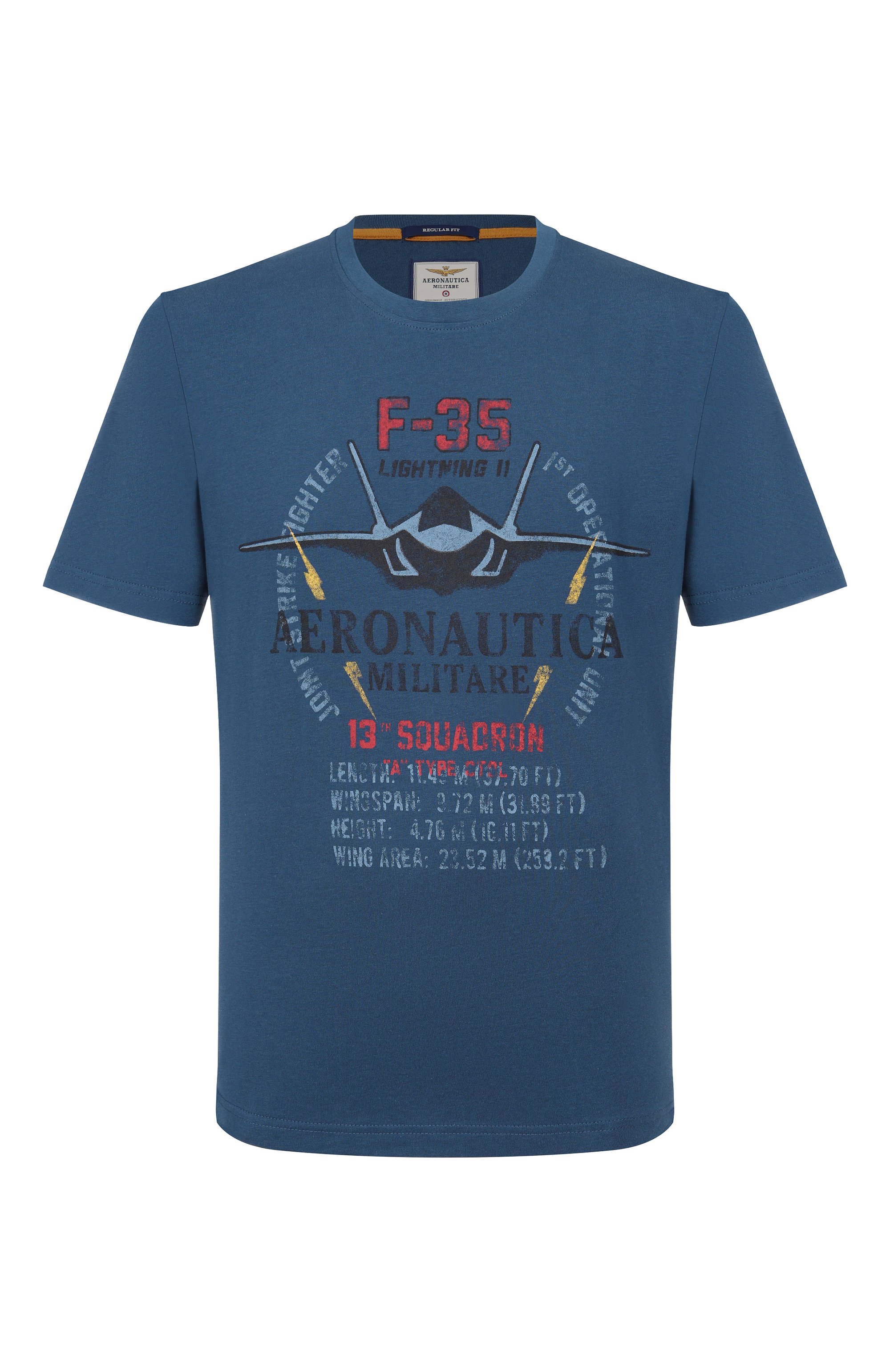 Хлопковая футболка AERONAUTICA MILITARE синего цвета по цене 7160 руб., арт. TS2536UJ00641, фото 1 Хлопковая футболка AERONAUTICA MILITARE, арт. TS2536UJ00641, фото 1