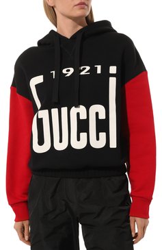 Женский хлопковое худи GUCCI черного цвета, арт. 671507 XJDRT | Фото 3 (Рукава: Длинные; Длина (для топов): Стандартные; Материал сплава: Проставлено; Материал внешний: Хлопок; Стили: Спорт-шик; Женское Кросс-КТ: Худи-одежда; Драгоценные камни: Проставлено)