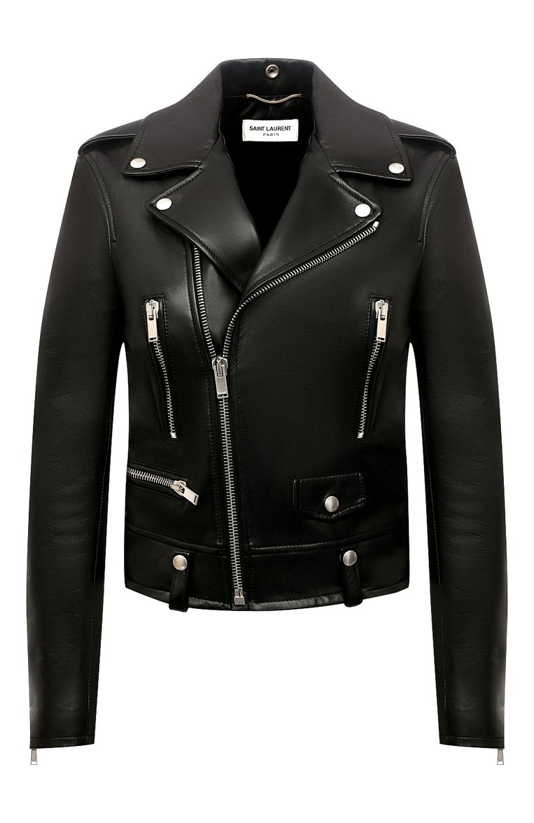 Женская кожаная куртка SAINT LAURENT черного цвета, арт. 481862/Y5YA2 | Фото 1 (Рукава: Длинные; Материал подклада: Купро; Женское Кросс-КТ: Замша и кожа; Длина (верхняя одежда): Короткие; Кросс-КТ: Куртка, Утепленные; Материал внешний: Натуральная кожа; Ювелирные украшения: Назначено)