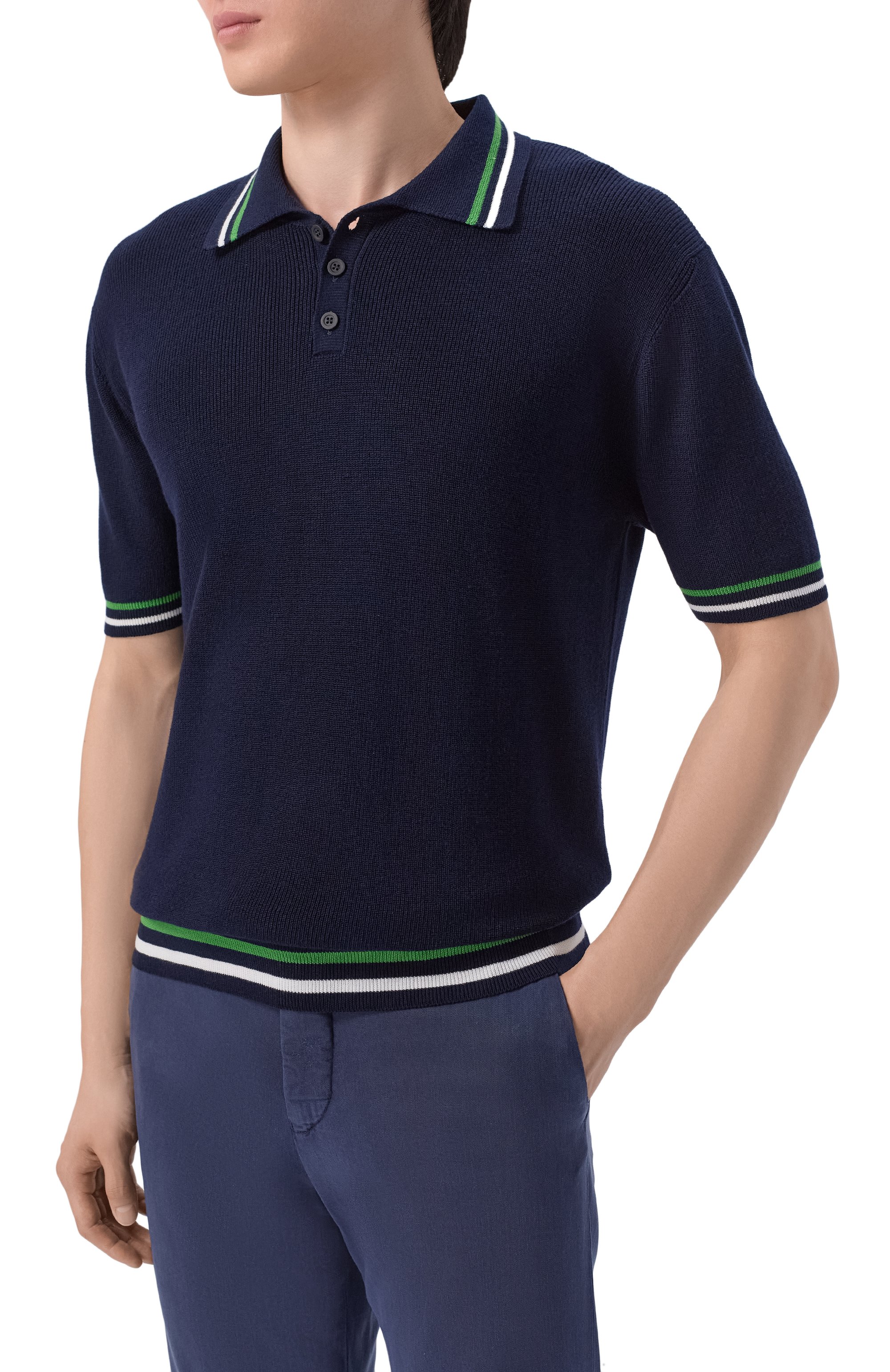 Хлопковое поло KITON темно-синего цвета по цене 120500 руб., арт. UMM0737, фото 3 Хлопковое поло KITON, арт. UMM0737, фото 3