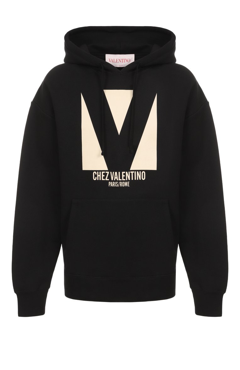 Мужской хлопковое худи VALENTINO черного цвета, арт. 6V3MF28NAQA | Фото 1 (Материал внешний: Хлопок; Длина (для топов): Удлиненные; Рукава: Длинные; Принт: С принтом; Мужское Кросс-КТ: Худи-одежда; Стили: Кэжуэл; Автоматизация состава: Проставлено; Автоматизация ТО: Проставлено)