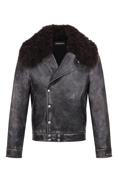 Мужская кожаная куртка с воротником из овчины ANN DEMEULEMEESTER, арт. B0013398/LT169