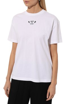 Женская хлопковая футболка OFF-WHITE белого цвета, арт. 0WAA089S24JER002 | Фото 3 (Рукава: Короткие; Длина (для топов): Стандартные; Стили: Гранж; Принт: С принтом; Материал сплава: Проставлено; Материал внешний: Хлопок; Женское Кросс-К�Т: Футболка-одежда; Драгоценные камни: Проставлено)