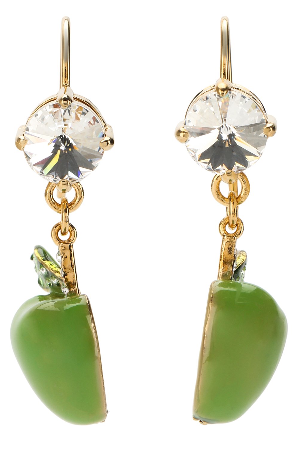 Серьги с фигурными подвесками MIU MIU светло-зеленого цвета по цене 27500 руб., арт. 5JO210-2BSB-F0K6M, фото 1 Серьги с фигурными подвесками MIU MIU, арт. 5JO210-2BSB-F0K6M, фото 1