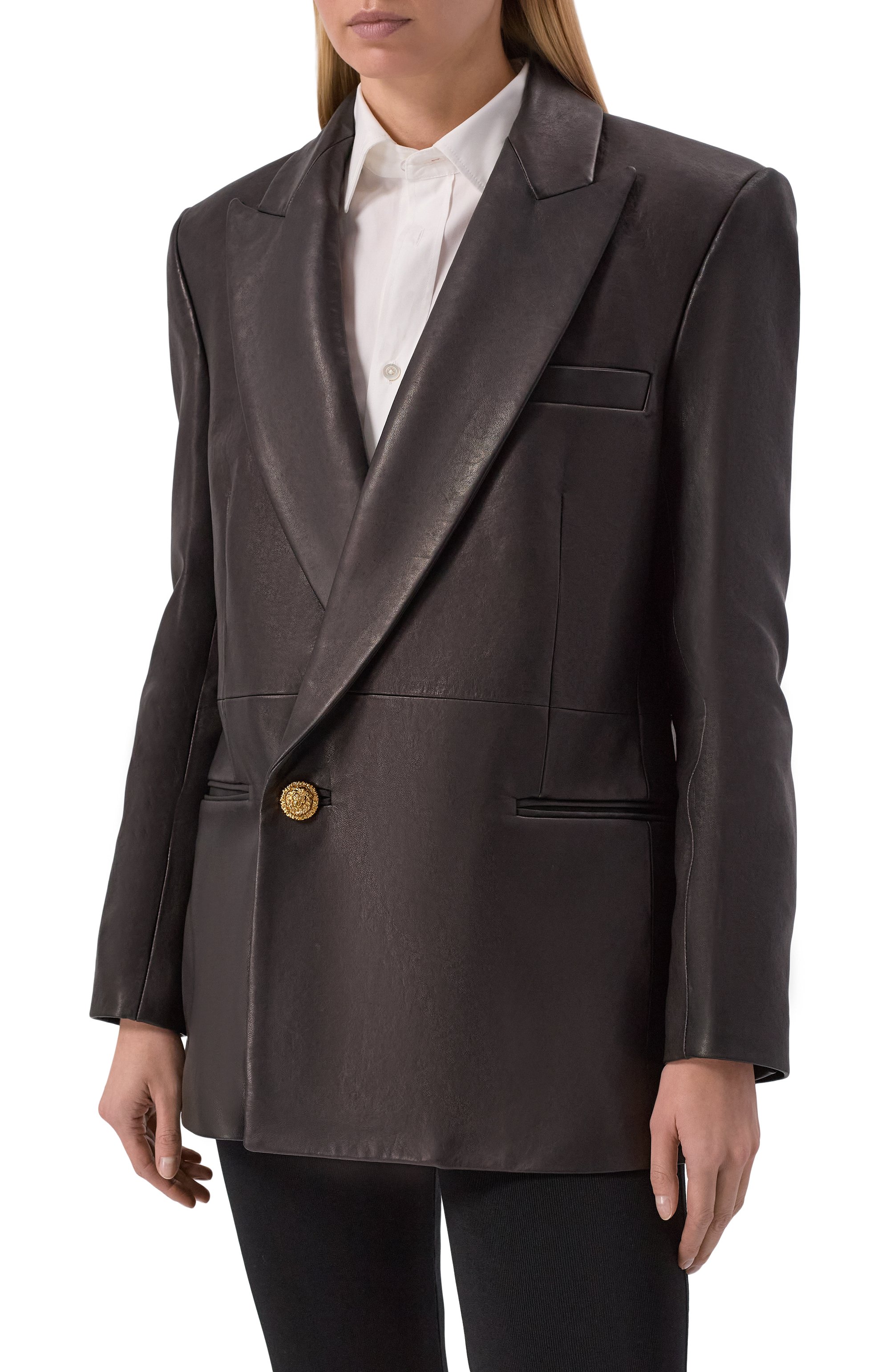 Кожаный жакет BALMAIN черного цвета по цене 594000 руб., арт. GF1SE182/LE04, фото 3 Кожаный жакет BALMAIN, арт. GF1SE182/LE04, фото 3