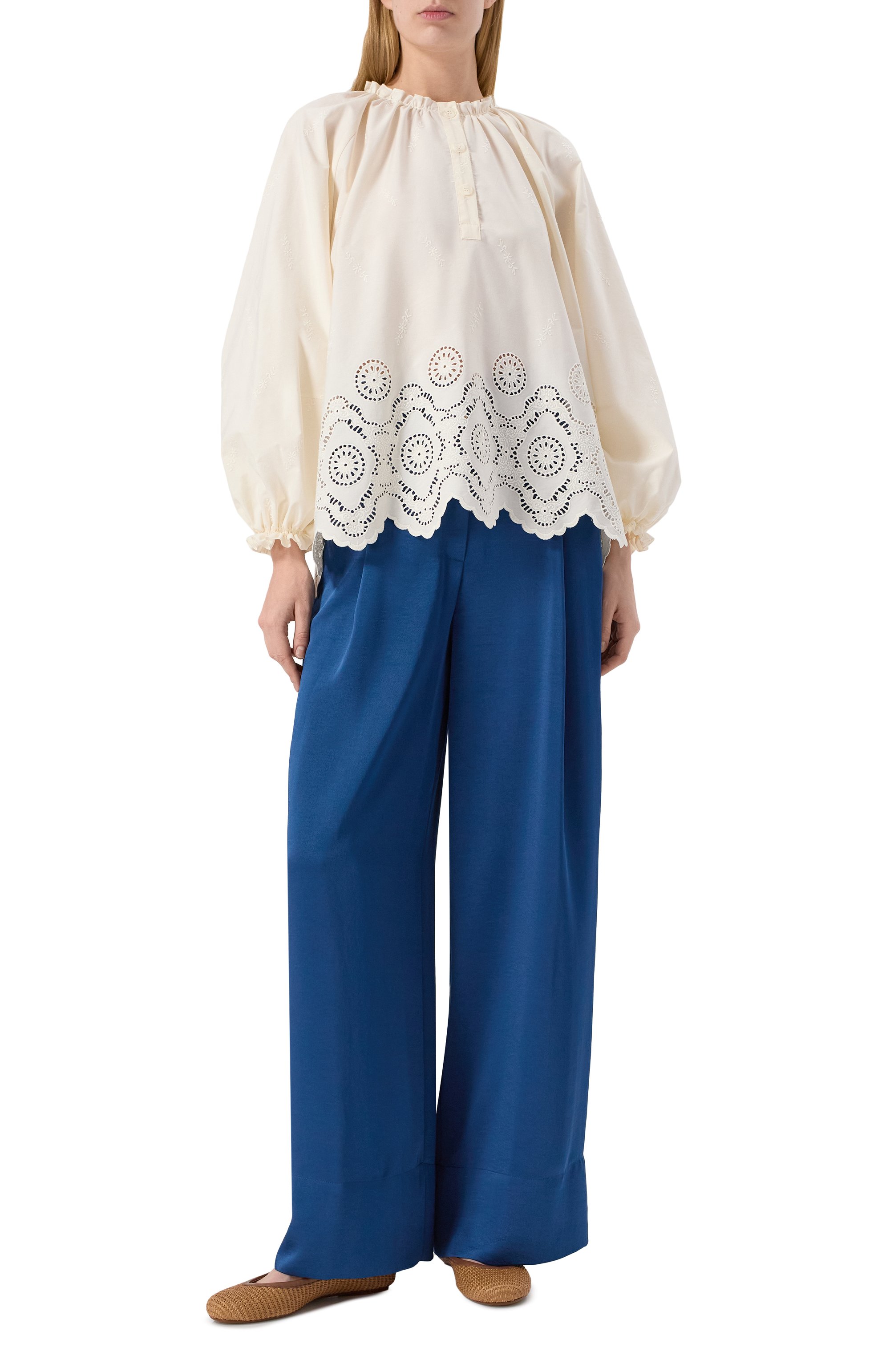 Атласные брюки LIU JO синего цвета по цене 34490 руб., арт. CA5272TS870, фото 2 Атласные брюки LIU JO, арт. CA5272TS870, фото 2