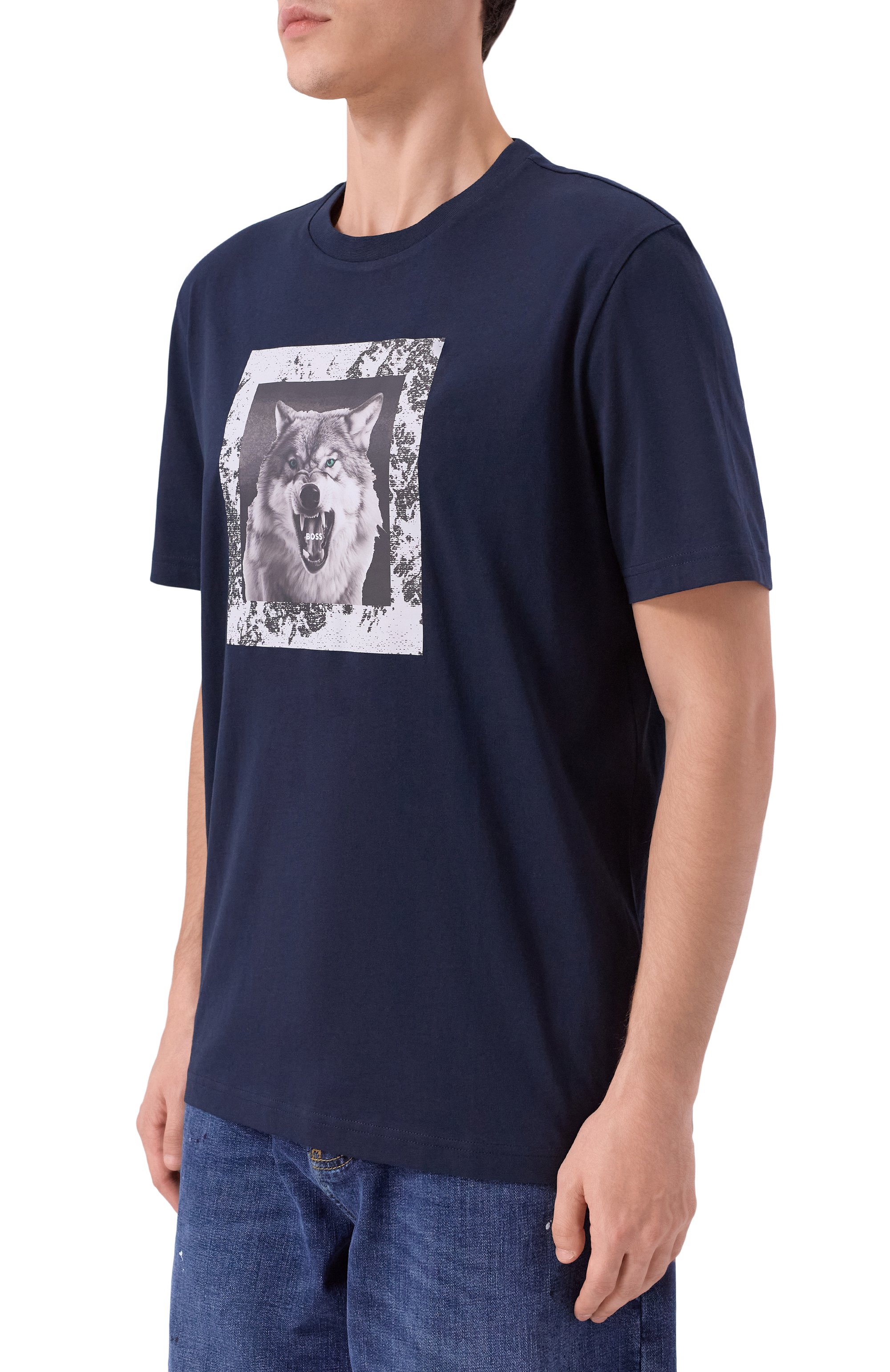 Хлопковая футболка BOSS ORANGE темно-синего цвета по цене 8295 руб., арт. 50554615, фото 3 Хлопковая футболка BOSS ORANGE, арт. 50554615, фото 3