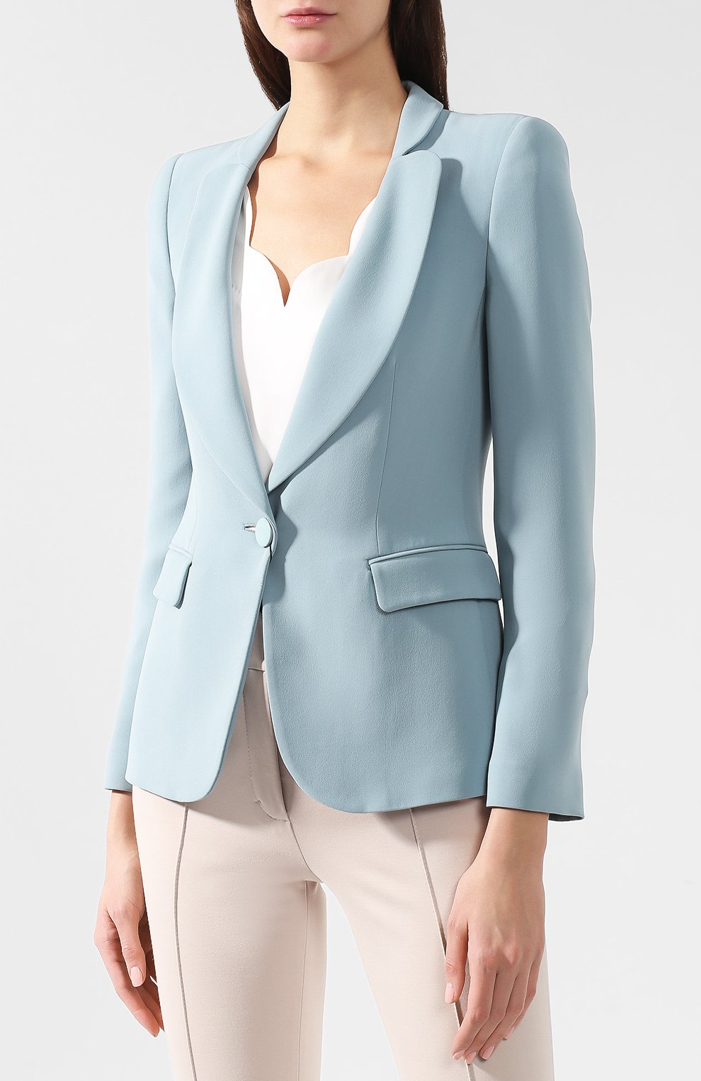 Шелковый жакет GIORGIO ARMANI голубого цвета по цене 312500 руб., арт. 9SHGG067/T0010, фото 3 Шелковый жакет GIORGIO ARMANI, арт. 9SHGG067/T0010, фото 3