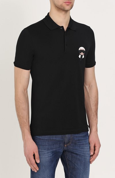 Хлопковое поло с кожаной аппликацией FENDI черного цвета по цене 41950 руб., арт. FY0837/0NZ, фото 3 Хлопковое поло с кожаной аппликацией FENDI, арт. FY0837/0NZ, фото 3