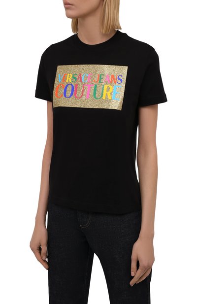 Хлопковая футболка VERSACE JEANS COUTURE черного цвета по цене 18100 руб., арт. 71HAHT07-71DP613 R 23 L0G0 C0L. GLITTER/CJ00T, фото 3 Хлопковая футболка VERSACE JEANS COUTURE, арт. 71HAHT07-71DP613 R 23 L0G0 C0L. GLITTER/CJ00T, фото 3