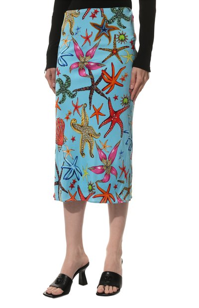 Юбка из вискозы VERSACE голубого цвета по цене 89950 руб., арт. A89253/1F01134, фото 3 Юбка из вискозы VERSACE, арт. A89253/1F01134, фото 3