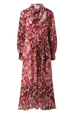 Женское платье из хлопка и шелка FORTE_FORTE бордового цвета, арт. 13631_MY DRESS | Фото 1 (Драгоценные камни: Проставлено; Длина Ж (юбки, платья, шорты): Миди; Материал сплава: Проставлено; Рукава: Длинные; Случай: Повседневный; Женское Кросс-КТ: Платье-одежда; Материал внешний: Хлопок)
