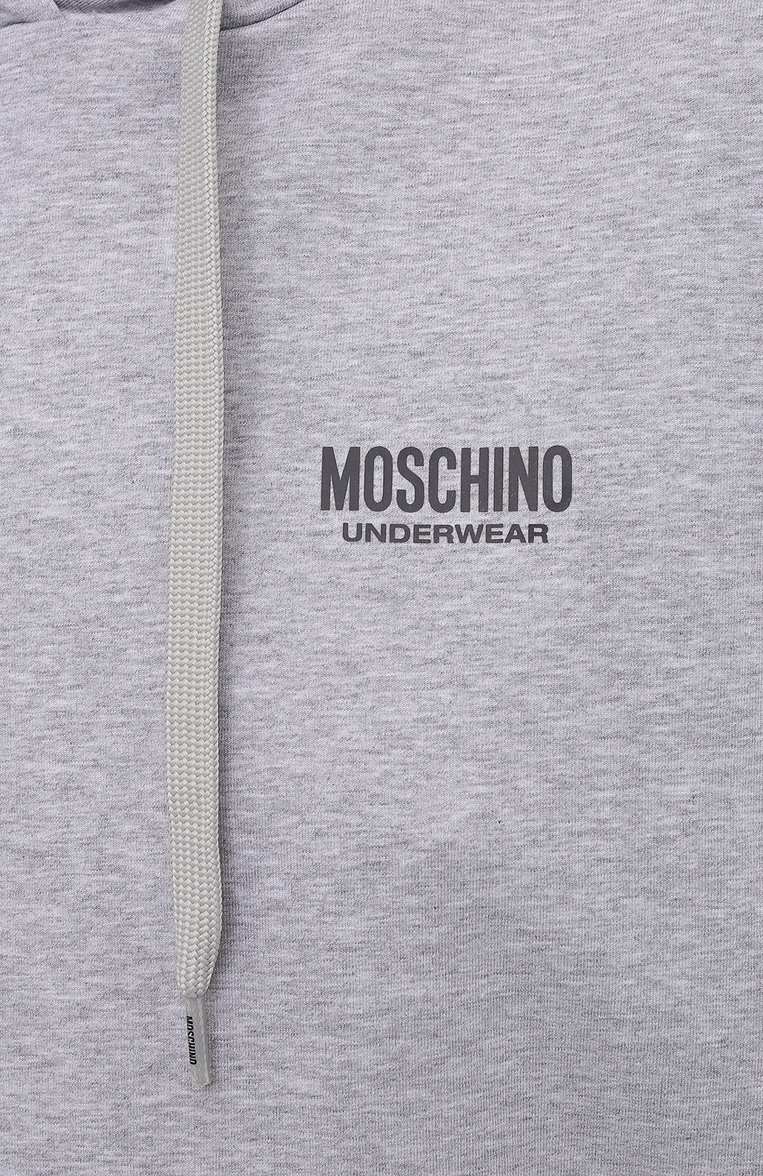 Женский хлопковое худи MOSCHINO серого цвета, арт. A1709/9004 | Фото 5 (Материал внешний: Хлопок; Женское Кросс-КТ: Худи-белье; Материал сплава: Проставлено; Нос: Не проставлено)