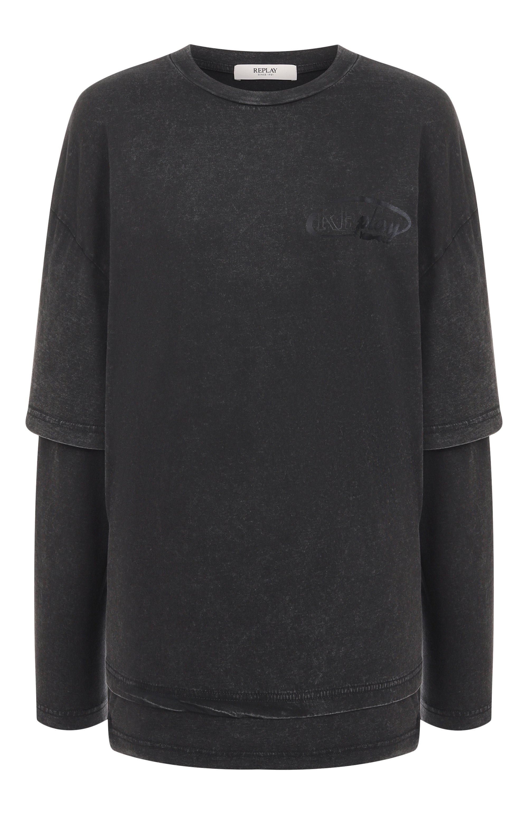 Хлопковый лонгслив REPLAY темно-серого цвета по цене 9950 руб., арт. W3448 .000.22658HM, фото 1 Хлопковый лонгслив REPLAY, арт. W3448 .000.22658HM, фото 1