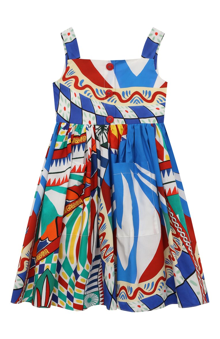 Детское хлопковый сарафан DOLCE & GABBANA разноцветного цвета, арт. L53DN2/G7J9H/2-6 | Фото 1 (Драгоценные камни: �Проставлено; Материал внешний: Хлопок; Материал сплава: Проставлено; Девочки Кросс-КТ: Сарафан-одежда; Рукава: Без рукавов, На бретелях)