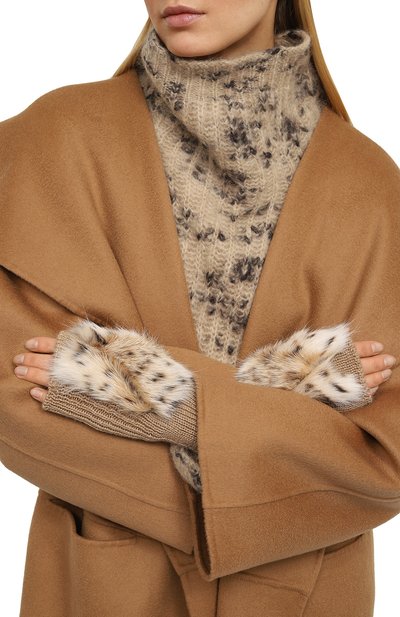 Шерстяные митенки с меховой отделкой COLOR TEMPERATURE, арт. М,Рд - 12/бн, фото 2