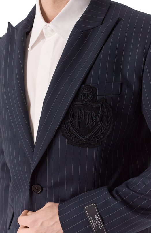 Шерстяной пиджак Balmain FH0SI815/WD25 Синий  FH0SI815/WD25 Фото 5