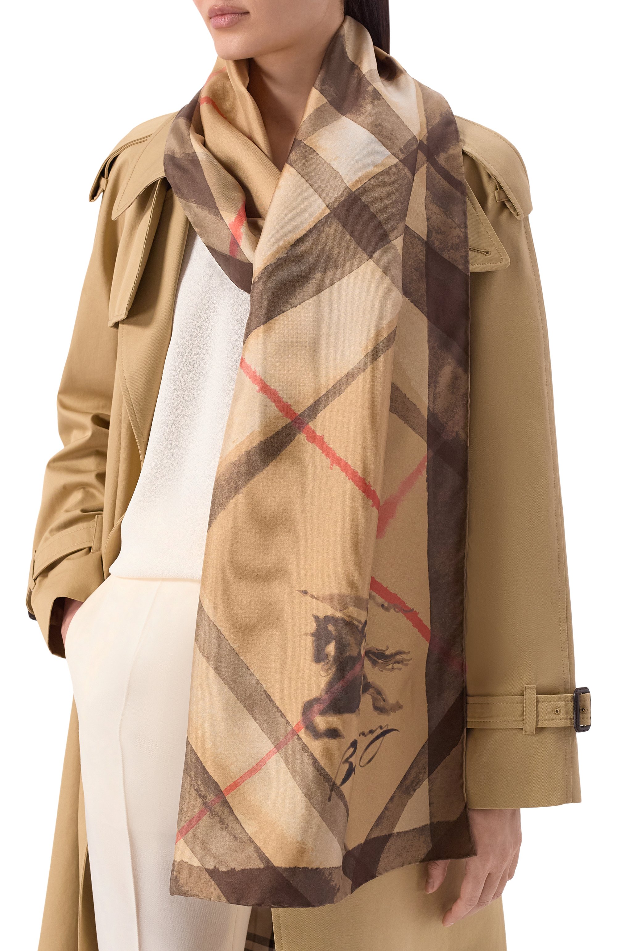 Шелковый шарф BURBERRY бежевого цвета по цене 76250 руб., арт. 8120311, фото 2 Шелковый шарф BURBERRY, арт. 8120311, фото 2