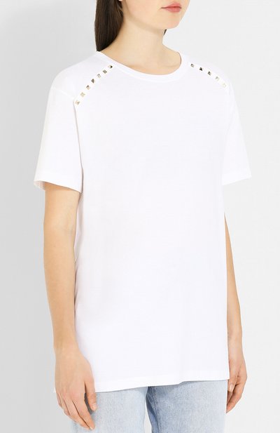 Хлопковая футболка с круглым вырезом и декоративной отделкой VALENTINO, арт. QB3MG07B3UC, фото 3
