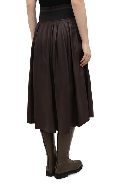 Кожаная юбка BRUNELLO CUCINELLI темно-коричневого цвета по цене 440500 руб., арт. M0TANG3011, фото 4 Кожаная юбка BRUNELLO CUCINELLI, арт. M0TANG3011, фото 4