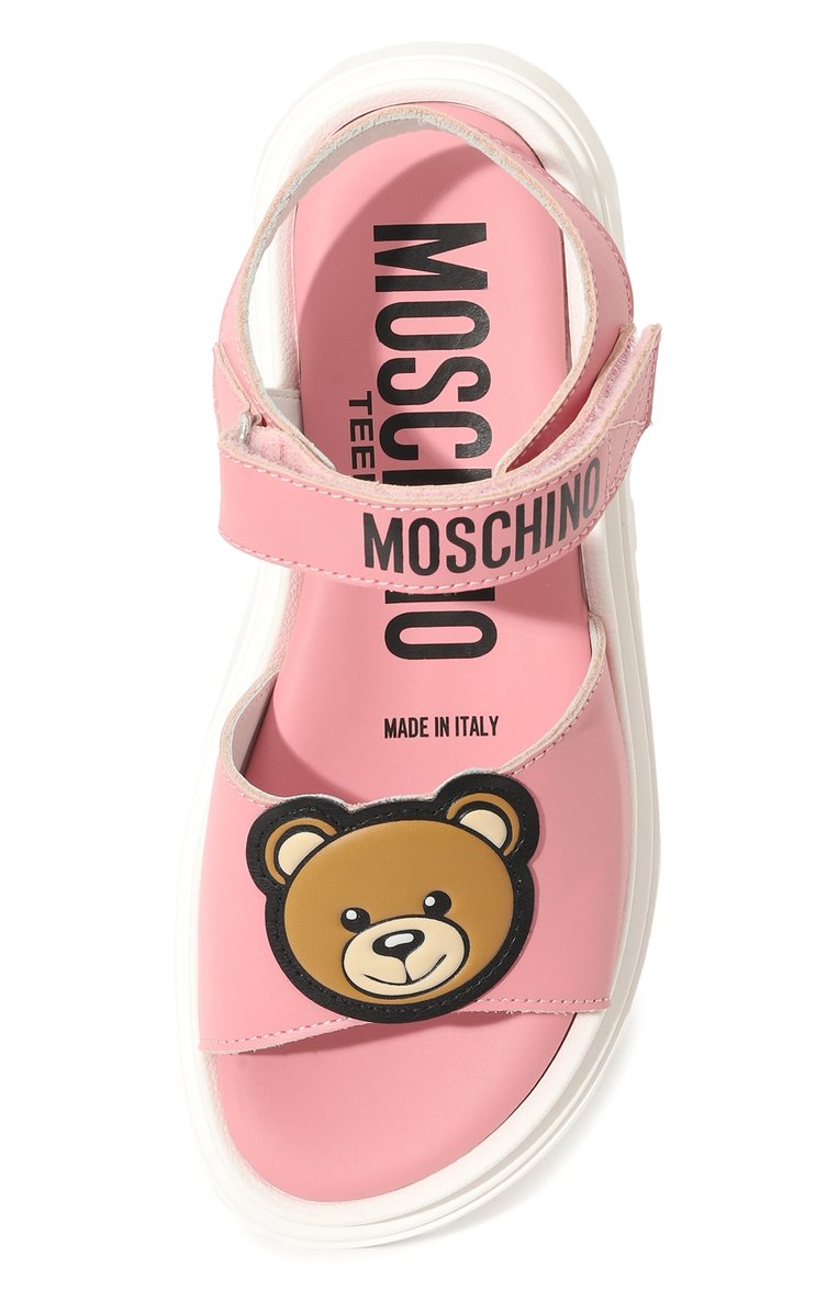 Детские кожаные сандалии MOSCHINO розового цвета, арт. 77396/VAR02/36-41 | Фото 4 (Нос: Не проставлено; Материал внутренний: Натуральная кожа; Материал внешний: Натуральная кожа; Автоматизация состава: Проставлено)
