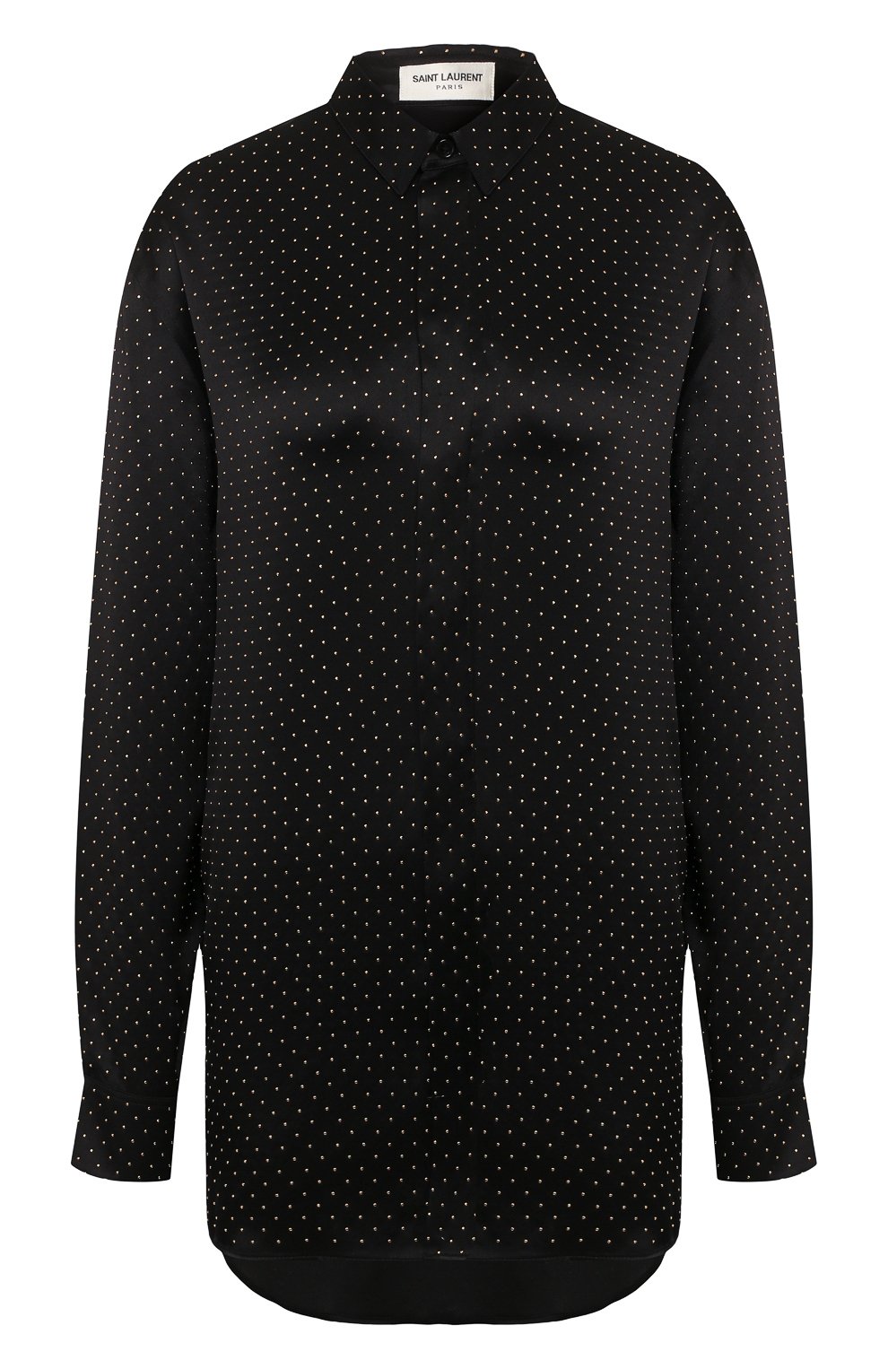 Шелковая рубашка SAINT LAURENT черного цвета по цене 168500 руб., арт. 611900/Y4A13, фото 1 Шелковая рубашка SAINT LAURENT, арт. 611900/Y4A13, фото 1