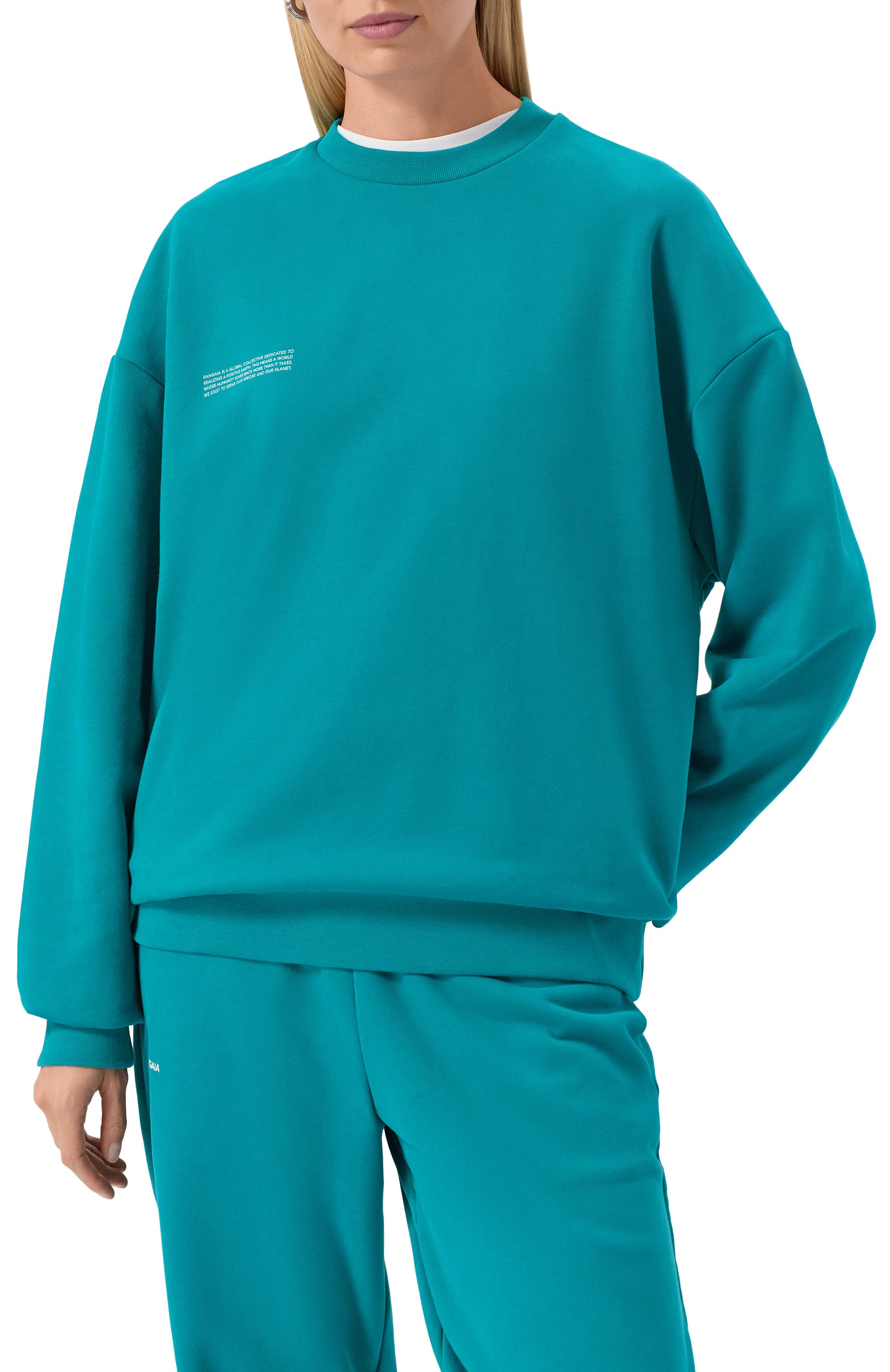Хлопковый свитшот PANGAIA бирюзового цвета по цене 19500 руб., арт. 10000183, фото 7 Хлопковый свитшот PANGAIA, арт. 10000183, фото 7