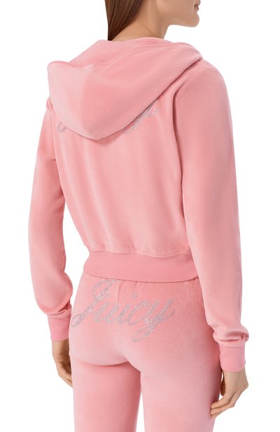 Хлопковая толстовка SPORTY AND RICH розового цвета по цене 38600 руб., арт. CA046716689PI07/JUICY SCRIPT VEL0UR ZIP H00DIE, фото 4 Хлопковая толстовка SPORTY AND RICH, арт. CA046716689PI07/JUICY SCRIPT VEL0UR ZIP H00DIE, фото 4