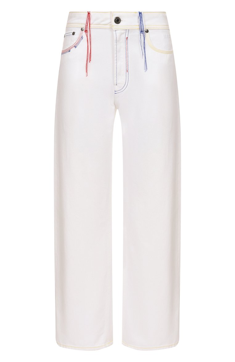 Женские джинсы MSGM белого цвета, арт. 3842MDP230/257241 | Фото 1 (Автоматизация состава: Проставлено; Материал внешний: Хлопок, Деним; Длина (брюки, джинсы): Стандартные; Автоматизация ТО: Проставлено; Силуэт Ж (брюки и джинсы): Прямые; Кросс-КТ: костюм, Деним; Детали: Декор; Стили: Кэжуэл)