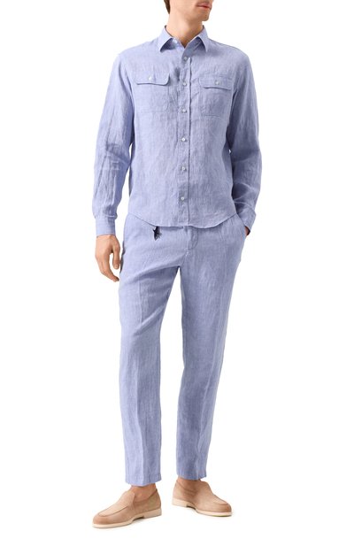 Льняные брюки PAUL&SHARK голубого цвета по цене 34200 руб., арт. 25414041, фото 2 Льняные брюки PAUL&SHARK, арт. 25414041, фото 2