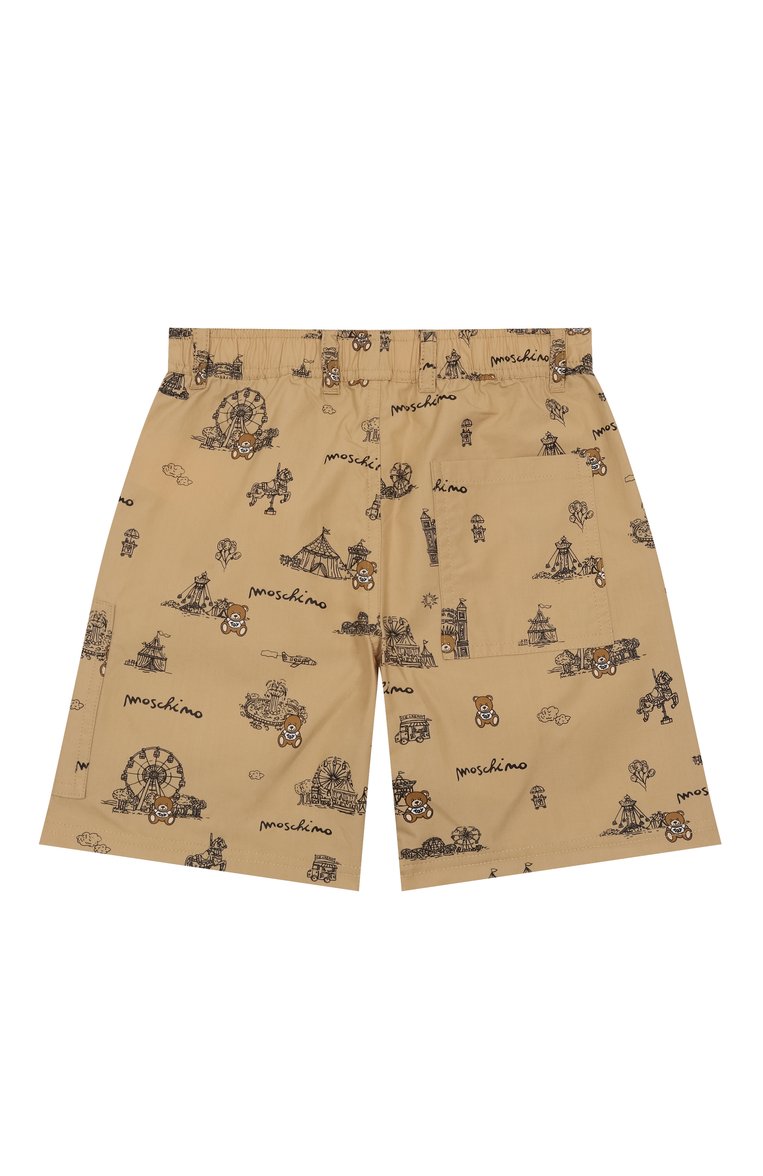 Детские хлопковые шорты MOSCHINO бежевого цвета, арт. HUQ024/LLB47/4-8 | Фото 2 (Материал внешний: Хлопок; Нос: Не проставлено; Случай: Повседневный; Тематический товар: Teddy Bear; Автоматизация состава: Проставлено; Ростовка одежда: 6 лет | 116 см, 4 года | 104 см, 8 лет | 128 см, 5 лет | 110 см)