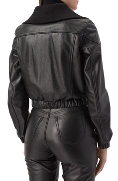 Женский кожаный бомбе�р DOLCE & GABBANA черного цвета, арт. F9S02L/HULV0 | Фото 4 (Материал внешний: Натуральная кожа; Рукава: Длинные; Драгоценные камни: Проставлено; Длина (верхняя одежда): Короткие; Материал сплава: Проставлено; Материал подклада: Шелк; Кросс-КТ: Куртка, Легкие; Женское Кросс-КТ: Замша и кожа; Стили: Кэжуэл)