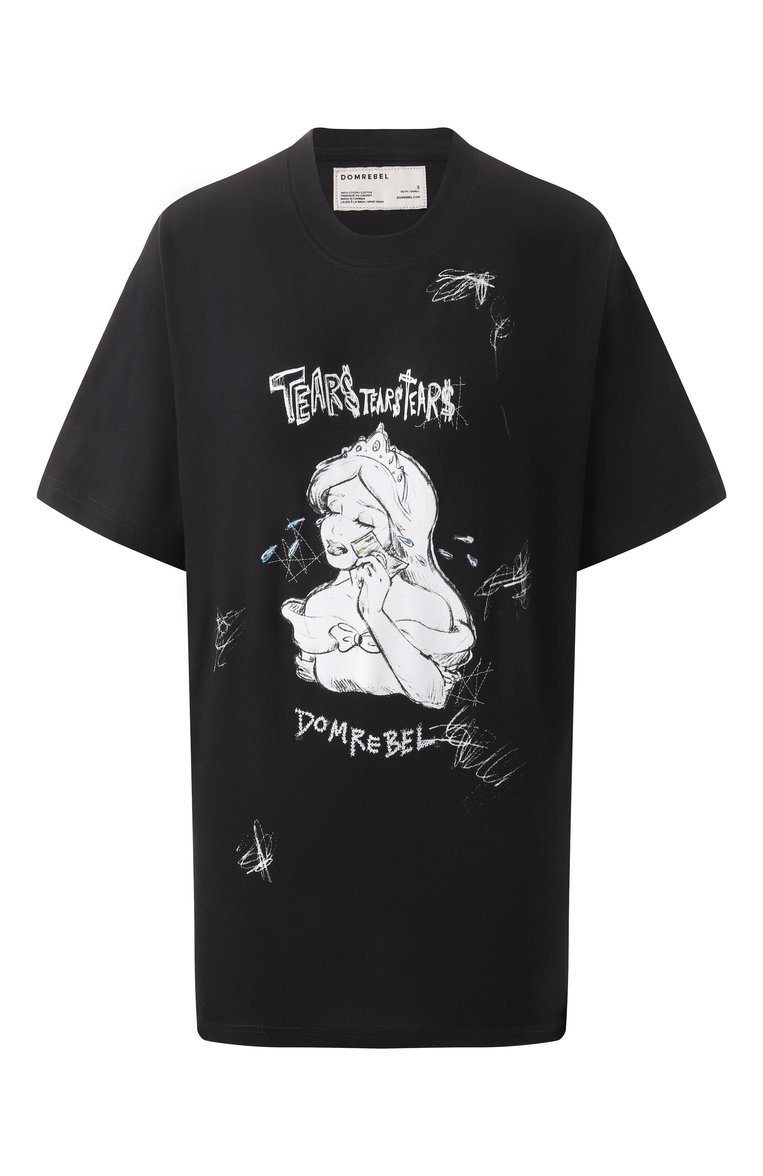 Женская хлопковая футболка DOMREBEL черного цвета, арт. CASHCRY T-SHIRT | Фото 1 (Рукава: Короткие; Драгоценные камни: Проставлено; Материал сплава: Проставлено; Длина (для топов): Удлиненные; Принт: С принтом; Стили: Гранж; Материал внешний: Хлопок)