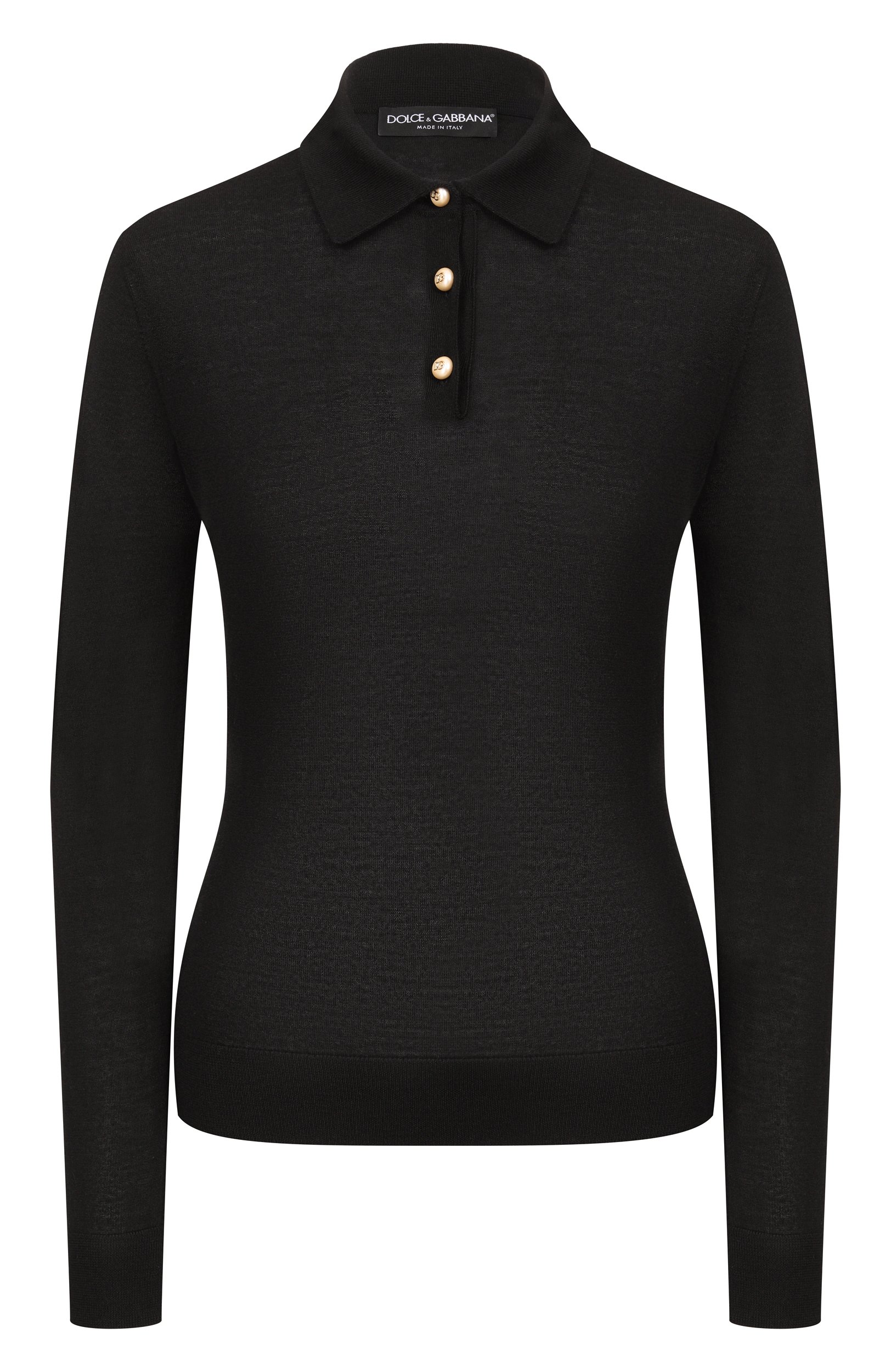 Кашемировое поло DOLCE & GABBANA черного цвета по цене 254000 руб., арт. FXZ59T/JBW24, фото 1 Кашемировое поло DOLCE & GABBANA, арт. FXZ59T/JBW24, фото 1