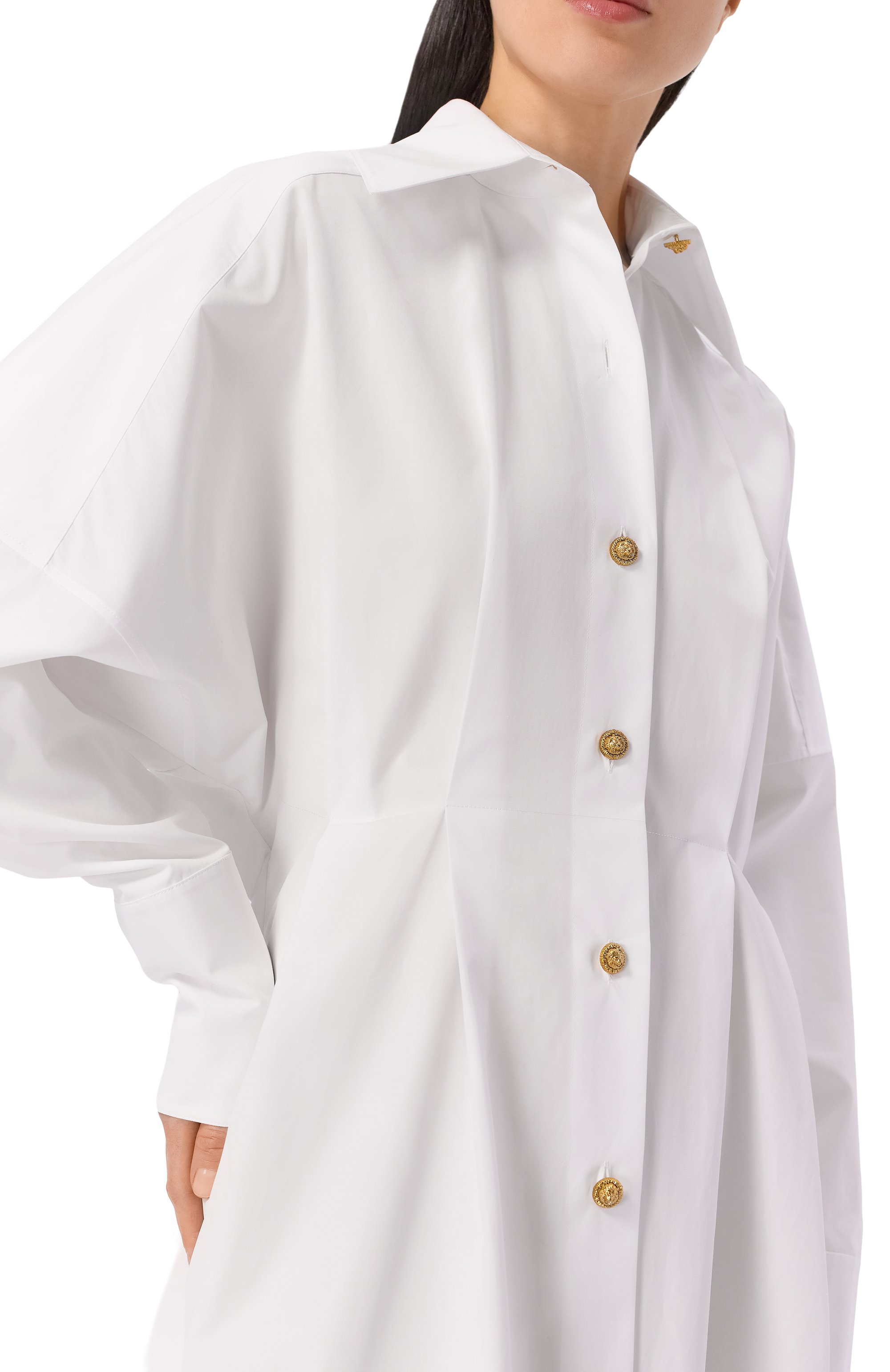 Хлопковое платье-рубашка BALMAIN белого цвета по цене 196500 руб., арт. GF1R9412/CB09, фото 5 Хлопковое платье-рубашка BALMAIN, арт. GF1R9412/CB09, фото 5
