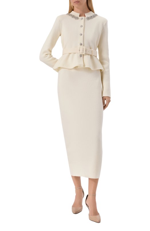 Платье из шерсти и хлопка self-portrait AW25138MC Кремовый  AW25138MC Фото 2