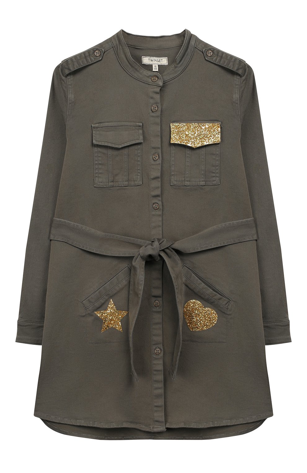 Хлопковое платье-рубашка с поясом и воротником-стойкой TWINSET, арт. GA827R/6A-10A, фото 1