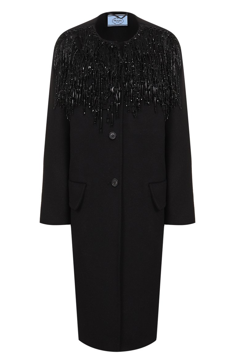Шерстяное пальто и отделкой бисером PRADA, арт. P670NR-1X8G-F0806, фото 1