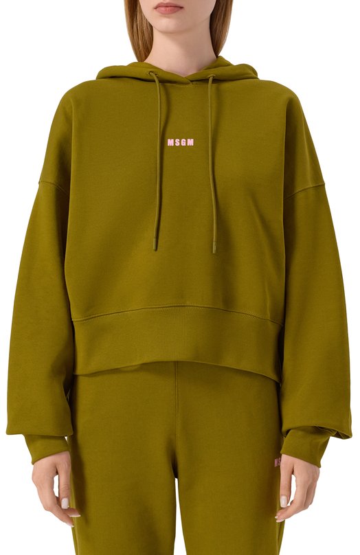 Хлопковое худи MSGM 3941MDM509/257799 Хаки  3941MDM509/257799 Фото 3