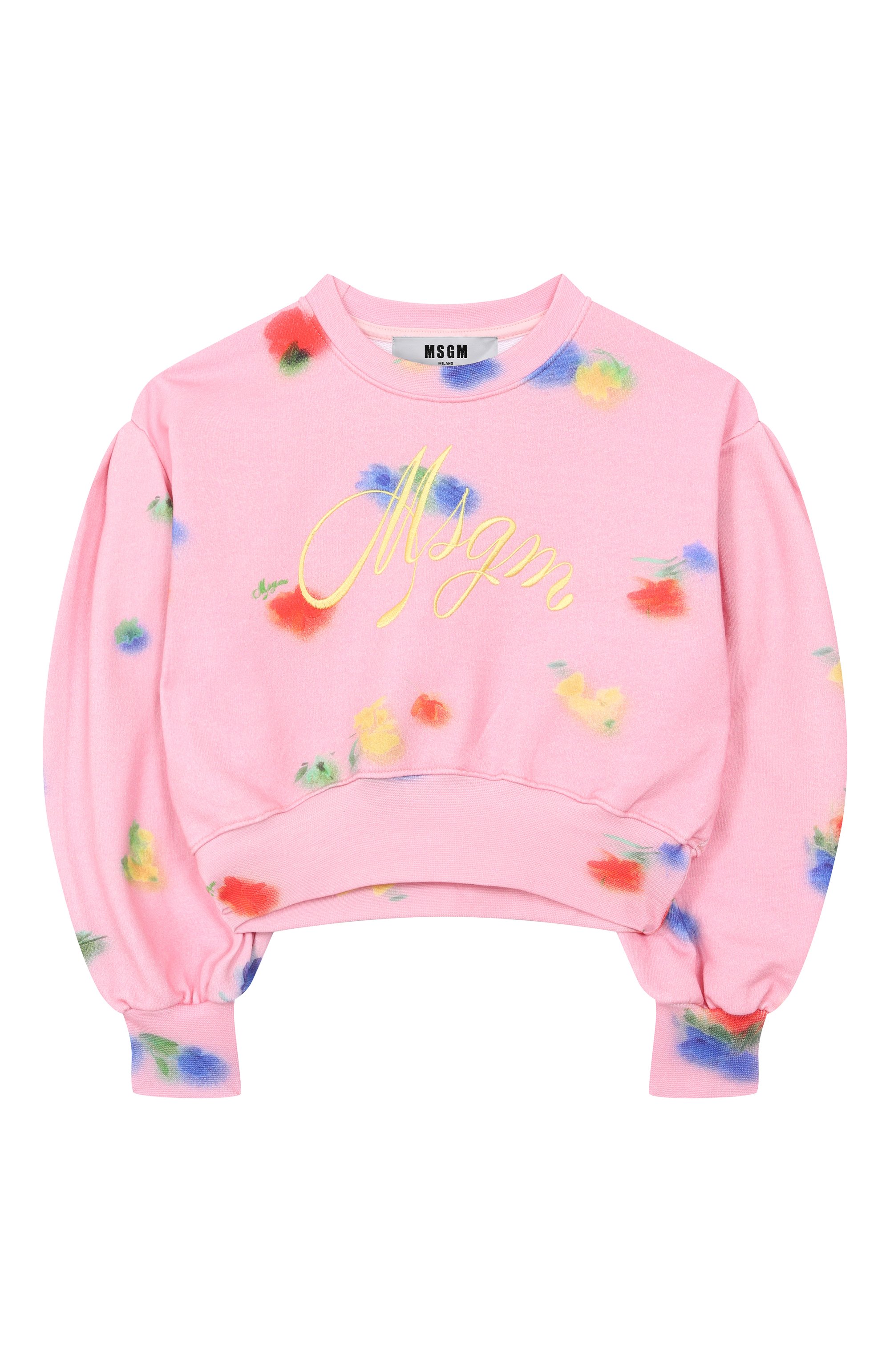 Хлопковый свитшот MSGM KIDS розового цвета по цене 15600 руб., арт. S6MSJGSW281, фото 1 Хлопковый свитшот MSGM KIDS, арт. S6MSJGSW281, фото 1