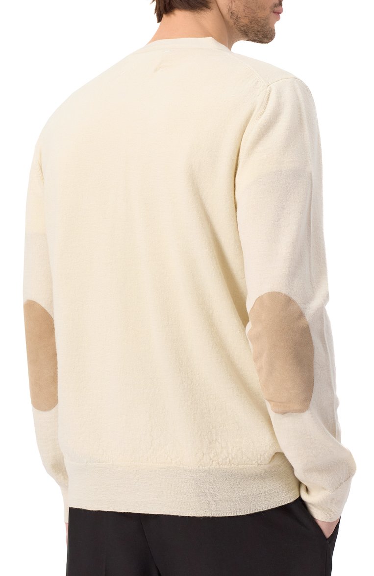 Мужского шерстяной кардиган MAISON MARGIELA кремового цвета, арт. S50HP0027/M13098 | Фото 4 (Материал внешний: Шерсть; Мужское Кросс-КТ: Кардиган-одежда; Стили: Минимализм; Застежка: Пуговицы; Нос: Не проставлено; Региональные ограничения белый список (Axapta Mercury): Не проставлено; Женское Кросс-КТ: кардиган-трикотаж)