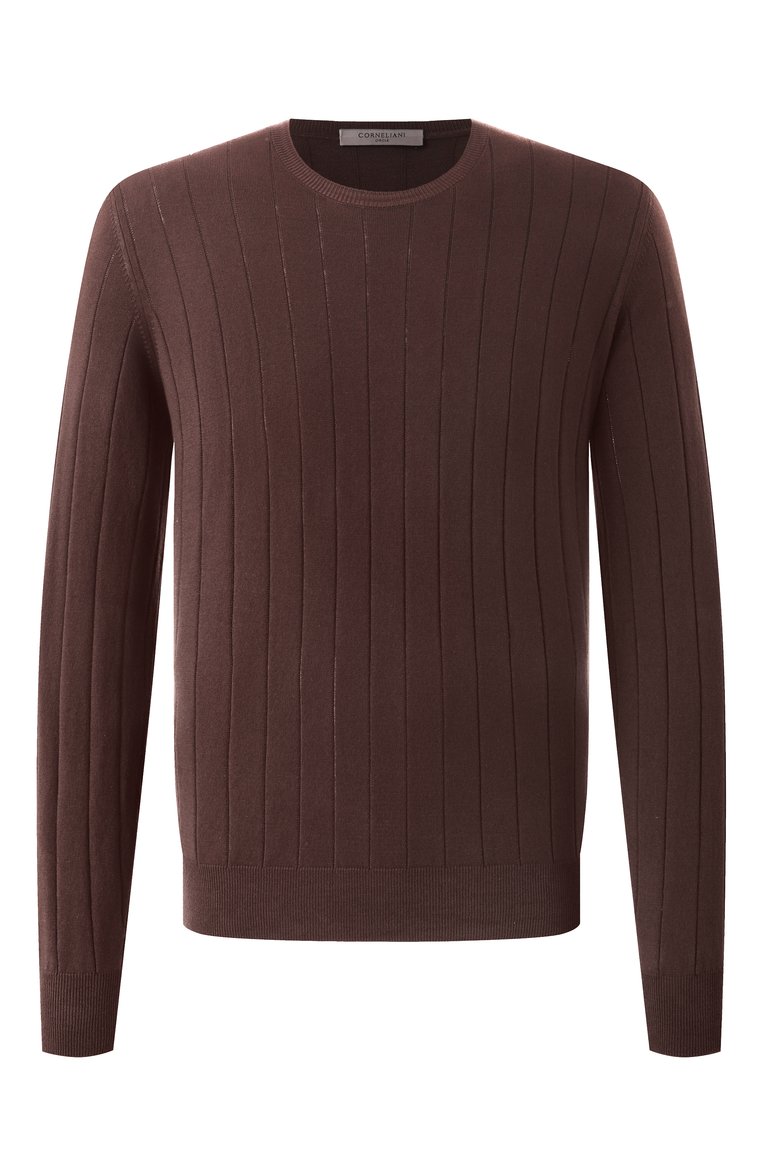 Мужской хлопковый джемпер CORNELIANI коричневого цвета, арт. 25M513-2525153 | Фото 1 (Материал сплава: Проставлено; Рукава: Длинные; Драгоценные камни: Проставлено; Длина (для топов): Стандартные; Мужское Кросс-КТ: Джемперы; Принт: Без принта; Стили: Кэжуэл; Вырез: Круглый; Материал внешний: Хлопок)