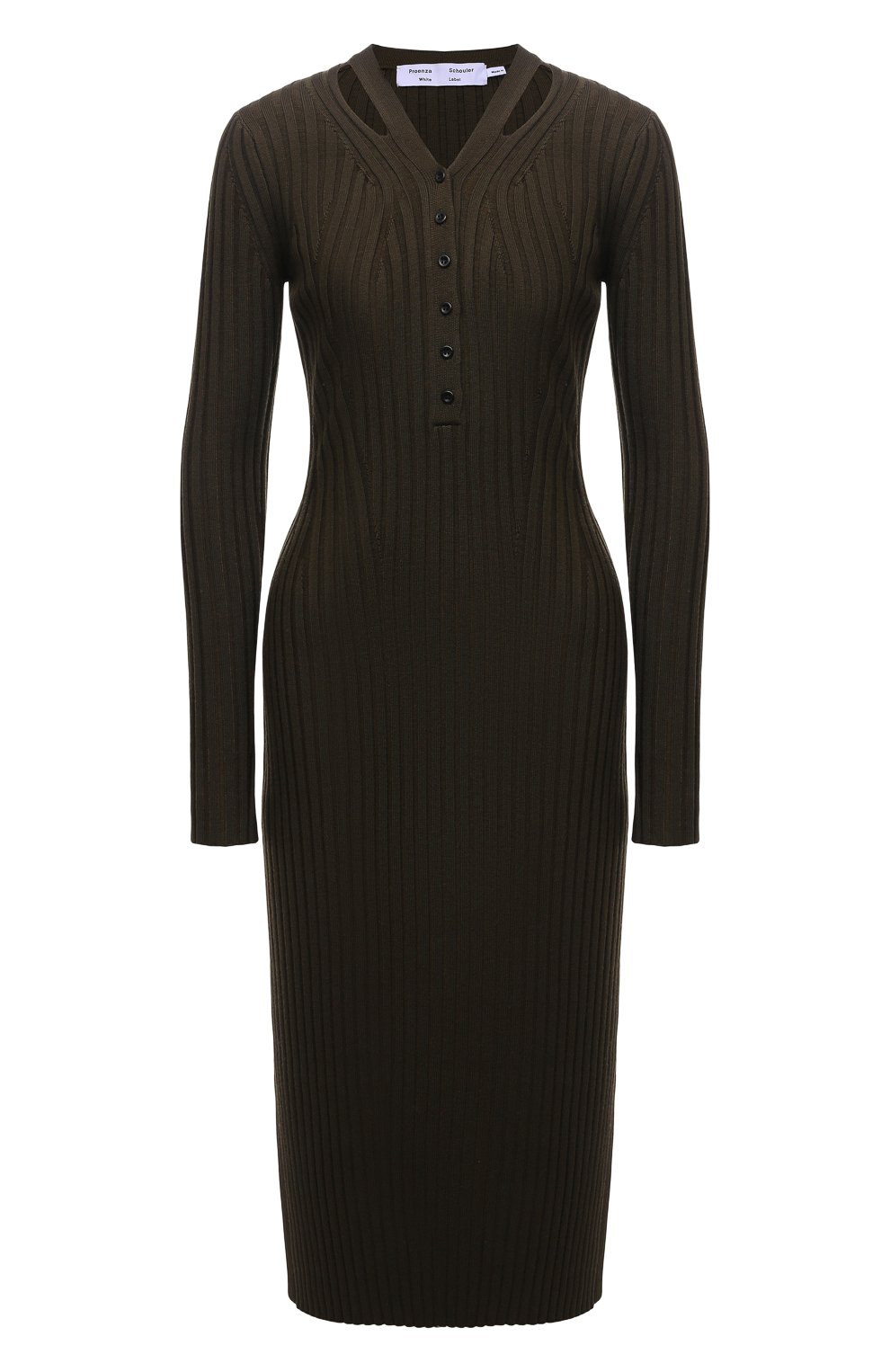 Шерстяное платье PROENZA SCHOULER WHITE LABEL хаки цвета по цене 49950 руб., арт. WL2217728-KW133, фото 1 Шерстяное платье PROENZA SCHOULER WHITE LABEL, арт. WL2217728-KW133, фото 1