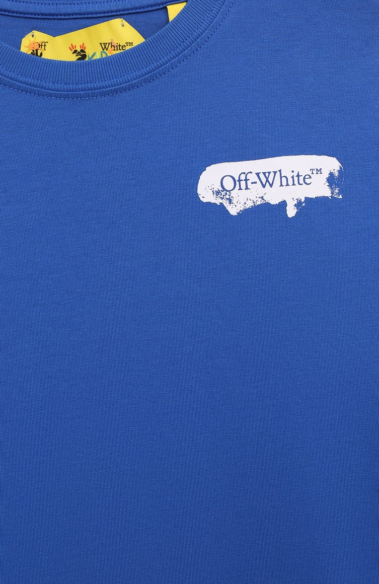 Детская хлопковый лонгслив OFF-WHITE синего цвета, арт. 0BAB001S24JER003/4-10 | Фото 3 (Материал внешний: Хлопок; Рукава: Длинные; Материал сплава: Проставлено; Драгоценные камни: Проставлено; Мальчики Кросс-КТ: Лонгслив-одежда; Рост�овка одежда: 4 года | 104 см, 8 лет | 128 см, 10 - 11 лет | 140 - 146см, 6 лет | 116 см)