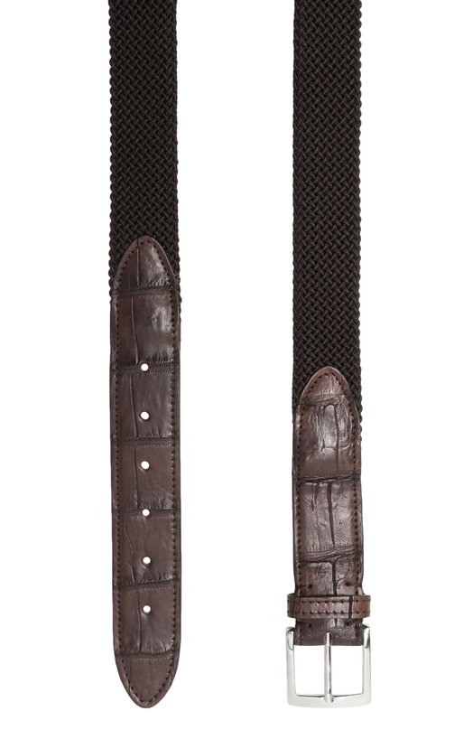 Ремень с отделкой из кожи крокодила Kiton USC4336N0134003/120-140 Коричневый  USC4336N0134003/120-140 Фото 3
